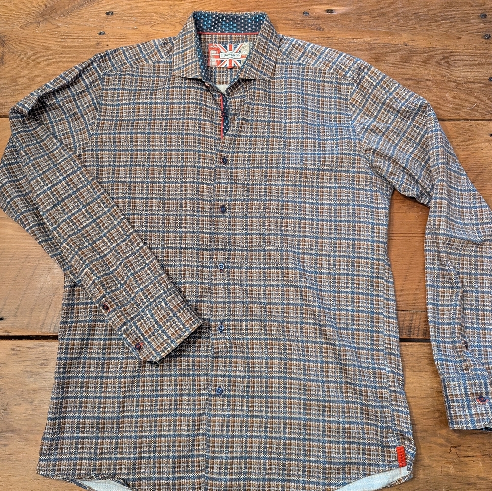 🪞 7 Downie Street Brown and blue Checkered Shirt retail $228